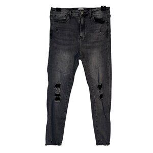 Simple Society Black Gray Acid Wash Distressed High Waisted Jeans Pants Sz 9/29